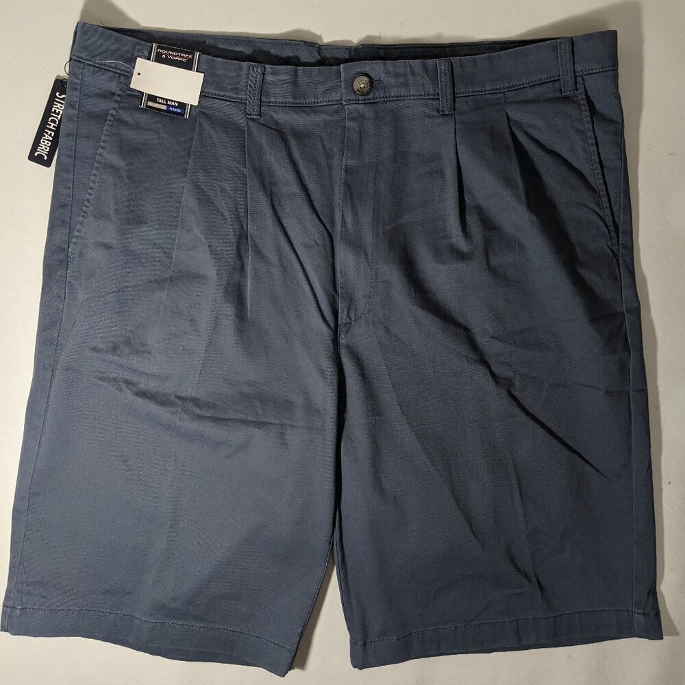 NEW Size 44 Tall Mens Roundtree & Yorke Casuals Chino Pleated Shorts 11"I Indigo